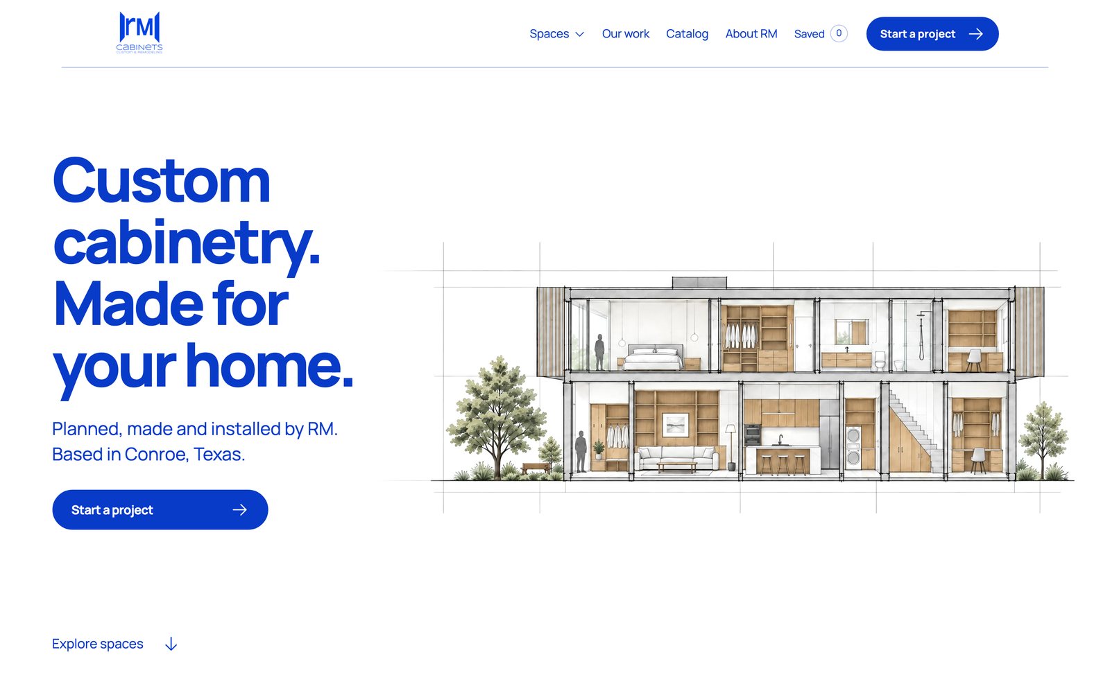 Home page of the RM Custom Cabinets website